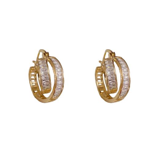 Boucles d'oreilles en laiton zircon cubique pavent, Plaqué d'or, pavé de micro zircon & pour femme, Or, 19x6mm, Vendu par paire