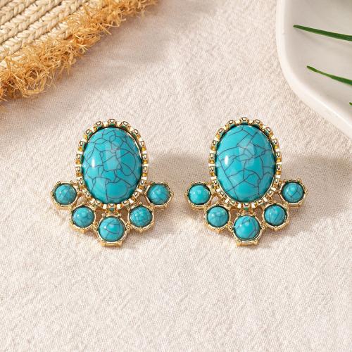 Tibetan Style Stud Earring, with turquoise & Plastic Pearl, plated, for woman, more colors for choice, Sold By Pair