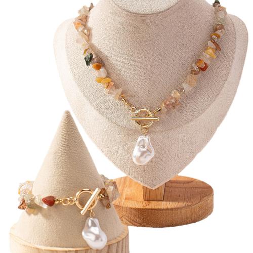 Tibetan Style Jewelry Sets, bracelet & necklace, with turquoise & Plastic Pearl, plated, for woman, multi-colored, Sold By Set