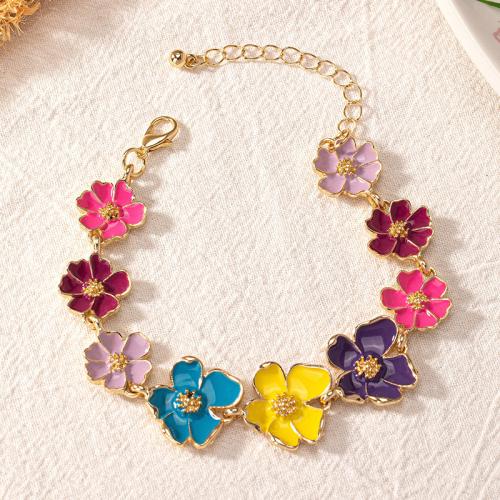 Tibetan Style Bracelet, petals, plated, for woman & enamel, multi-colored, Sold By PC