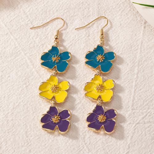 Tibetan Style Drop Earrings, petals, plated, for woman & enamel, multi-colored, Sold By Pair