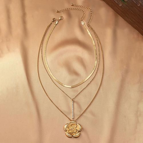 Tibetan Style Jewelry Necklace, plated, 2 pieces & micro pave cubic zirconia & for woman, gold, Sold By Set