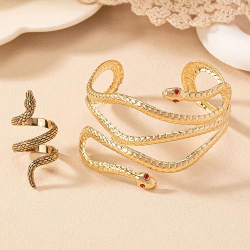 Tibetan Style Jewelry Sets, cuff bangle & finger ring, plated, micro pave cubic zirconia & for woman, gold, Sold By Set