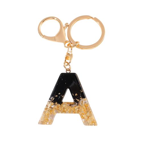 Tibetan Style Key Clasp, with Resin, epoxy gel, portable & letters are from A to Z & different styles for choice, golden, Product package size 6X5X1.2CM, Sold By PC