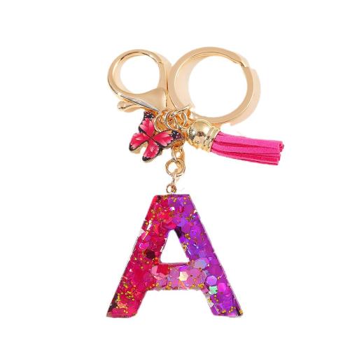 Fermoir porte clé en alliage de zinc, avec Paillettes & résine, goutté d'époxy, Portable & lettres sont de A à Z & styles différents pour le choix, doré, Product package size 6X6X1.2CM, Vendu par PC