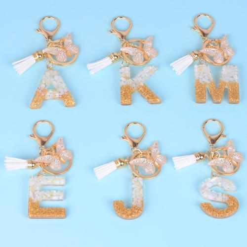 Zinc Alloy Key Clasp with Resin epoxy gel portable & letters are from A to Z golden Sold By PC