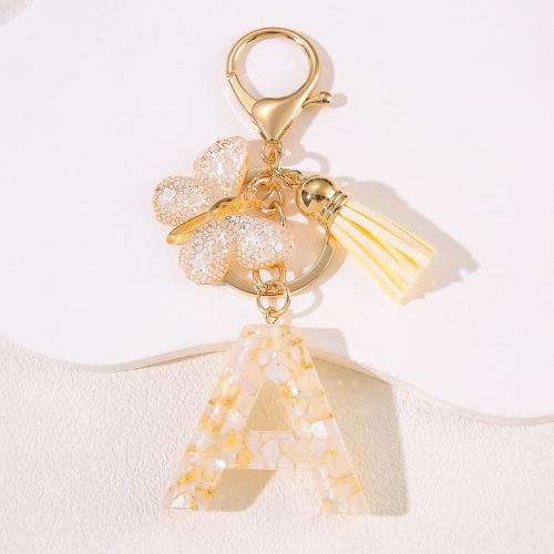 Zinc Alloy Key Clasp with Shells Fossil & Resin epoxy gel letters are from A to Z & multifunctional golden Sold By PC