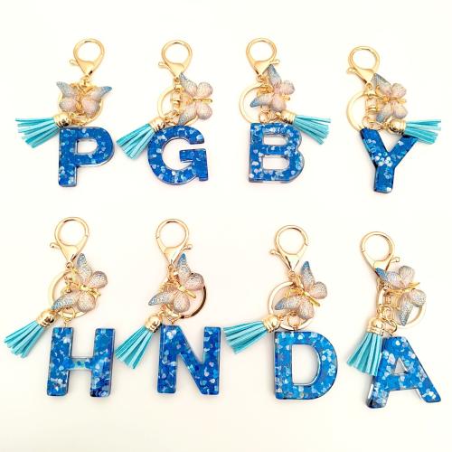 Tibetan Style Key Clasp, with Sequins & Resin, epoxy gel, letters are from A to Z & multifunctional & different styles for choice, golden, Package size 6X6X1.2CM, Sold By PC