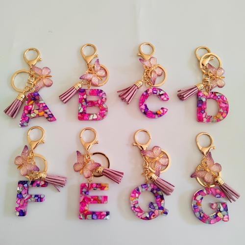 Tibetan Style Key Clasp, with Sequins & Resin, epoxy gel, letters are from A to Z & multifunctional & different styles for choice, golden, Package size 6X6X1.2CM, Sold By PC