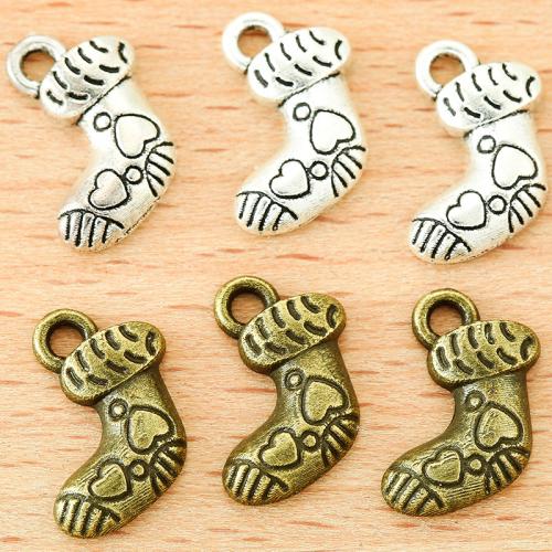 Tibetan Style Christmas Pendants, Christmas Sock, plated, DIY, more colors for choice, 14x10mm, 100PCs/Bag, Sold By Bag