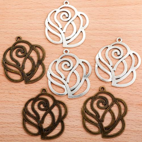 Sinc Alloy Flower Pendants, Rose, plátáilte, DIY, dathanna níos mó le haghaidh rogha, 47x42mm, 100ríomhairí pearsanta/Mála, Díolta De réir Mála