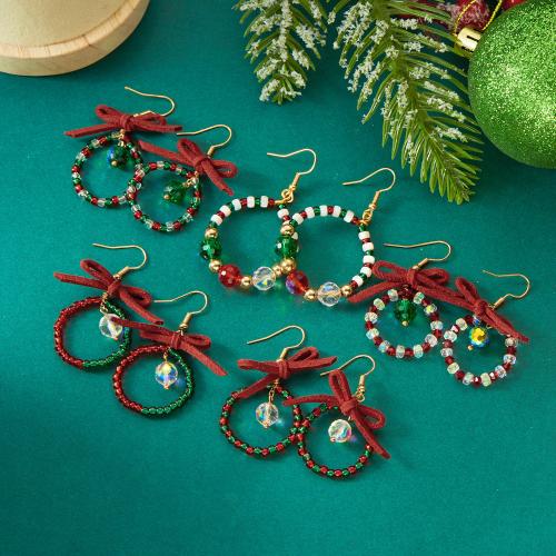 Boucles d'oreilles de Noël, alliage de zinc, avec Seedbead & tissu & verre, Placage, Conception de Noël & styles différents pour le choix & pour femme, plus de couleurs à choisir, protéger l'environnement, sans nickel, plomb et cadmium, Vendu par paire