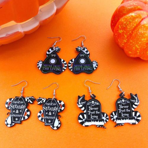 Tibetan Style Drop Earring, with Acrylic, printing, Halloween Design & different styles for choice & for woman, more colors for choice, nickel, lead & cadmium free, Sold By Pair