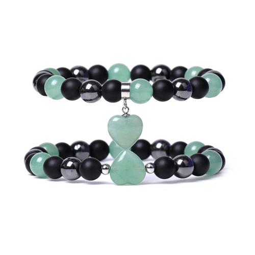 pierre gemme Bracelet de couples, avec Acier inoxydable 304, coeur, poli, 2 pièces & différents matériaux pour le choix & pour le couple, Vendu par fixé