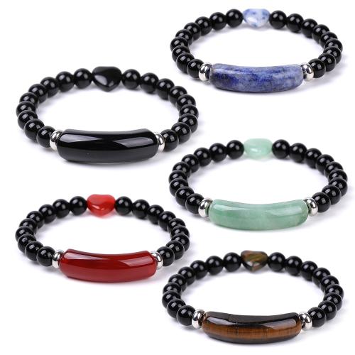 Black Stone Bracelet, polished, different materials for choice & Unisex, Length:Approx 7.3-7.5 Inch, Sold By PC