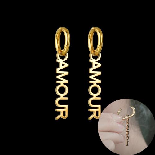 Huggie Hoop Drop Earring, 304 Stainless Steel, Each custom text must be less than 10 letters & fashion jewelry & for woman, golden, 35mm, Sold By Pair