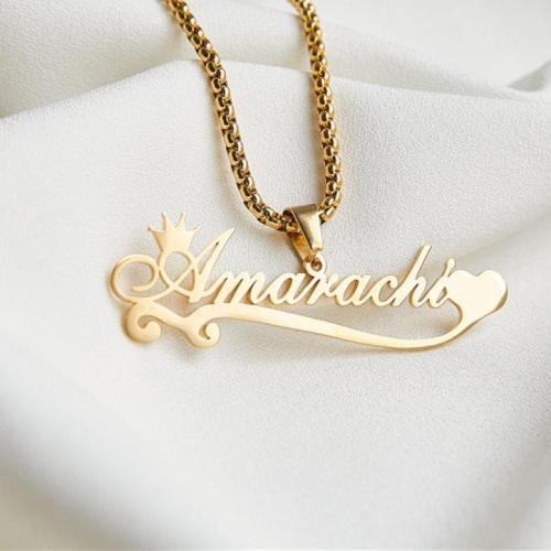 Stainless Steel Jewelry Necklace, 304 Stainless Steel, with 5cm extender chain, Each custom text must be less than 10 letters & fashion jewelry & for woman, golden, Length:Approx 40 cm, Sold By PC