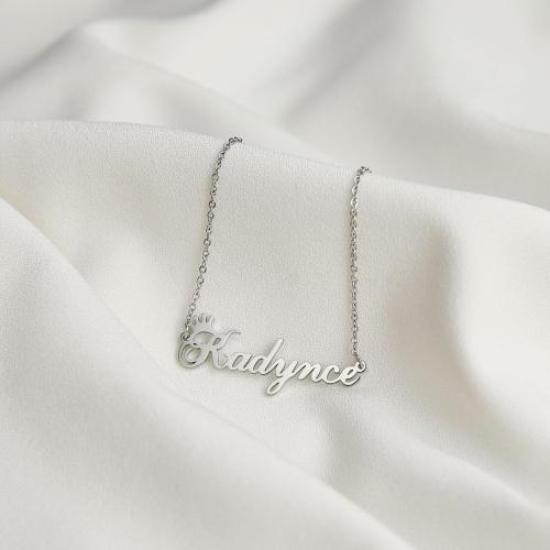 Stainless Steel Jewelry Necklace, 304 Stainless Steel, with 5cm extender chain, Each custom text must be less than 10 letters & fashion jewelry & for woman, original color, Length:Approx 40 cm, Sold By PC