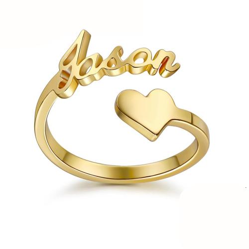 Personalized finger ring, 304 Stainless Steel, Each custom text must be less than 10 letters & fashion jewelry & for woman, golden, Inner diameter 17mm, Sold By PC