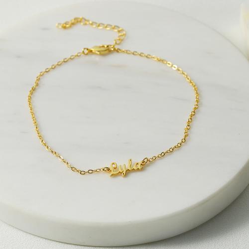 Personalized bracelet, Brass, with 5cm extender chain, Each custom text must be less than 10 letters & fashion jewelry & for woman, golden, Length:Approx 17 cm, Sold By PC