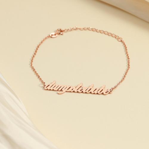 Brass Anklet, Each custom text must be less than 10 letters & fashion jewelry & for woman, rose gold color, Length:Approx 20 cm, Sold By PC