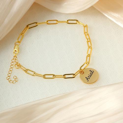 Personalized bracelet, Brass, with 5cm extender chain, Each custom text must be less than 10 letters & fashion jewelry & for woman, golden, Length:Approx 17 cm, Sold By PC