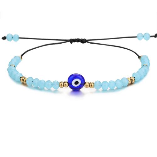 Evil Eye Jewelry Bracelet, Lampwork, with Crystal & 304 Stainless Steel, Adjustable & fashion jewelry & Unisex, more colors for choice, Sold By PC