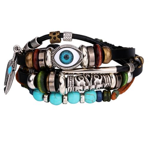 Tibetan Style Bracelet, with leather cord, Adjustable & fashion jewelry & Unisex & different styles for choice, more colors for choice, Length:Approx 17 cm, Sold By PC