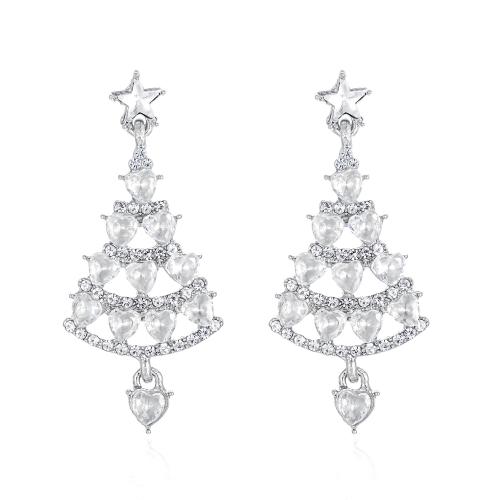 Boucles d'oreilles de Noël, alliage de zinc, Conception de Noël & bijoux de mode & pour femme & avec strass, plus de couleurs à choisir, 38x40mm, Vendu par paire