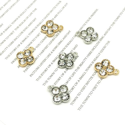 Tibetan Style Rhinestone Pendants, Four Leaf Clover, plated, DIY & with rhinestone, more colors for choice, 12x14mm, 100PCs/Bag, Sold By Bag