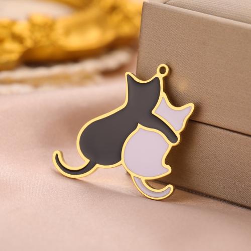 Stainless Steel Animal Pendants, 304 Stainless Steel, Cat, plated, DIY & enamel, more colors for choice, Sold By PC