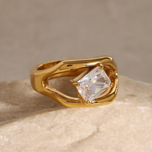 Anillo de dedo acero inoxidable del Rhinestone, acero inoxidable 304, chapado en color dorado, diverso tamaño para la opción & para mujer & con diamantes de imitación, más colores para la opción, Vendido por UD