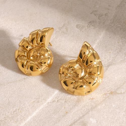 Pendientes de Acero Inoxidable, acero inoxidable 304, Concha, chapado en color dorado, para mujer, Vendido por Par