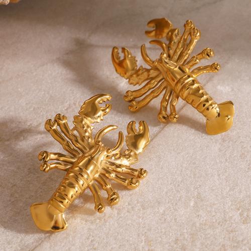 Stainless Steel Stud Earrings, 304 Stainless Steel, Lobster, gold color plated, for woman, Sold By Pair