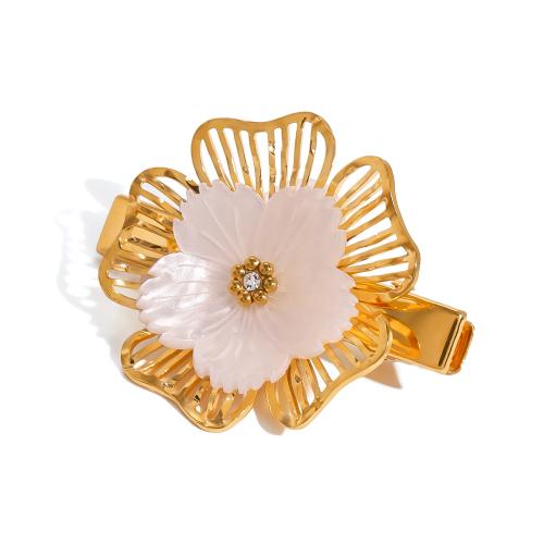 Clips de pico, acero inoxidable 304, Flor, chapado, para mujer & con diamantes de imitación, dorado, Vendido por UD