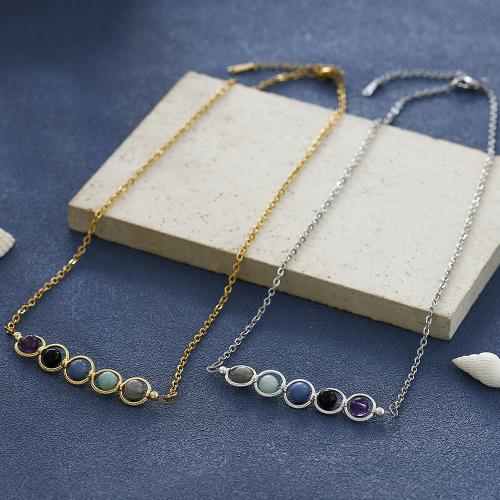 Stainless Steel Jewelry Necklace, 304 Stainless Steel, with Gemstone, with 1.97 Inch extender chain, handmade, fashion jewelry & for woman, more colors for choice, Length:19.6 Inch, Sold By PC