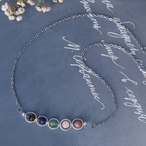 Stainless Steel Jewelry Necklace, 304 Stainless Steel, with Gemstone, with 1.97 Inch extender chain, handmade, fashion jewelry & for woman, more colors for choice, Length:19.6 Inch, Sold By PC