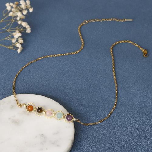 Stainless Steel Jewelry Necklace, 304 Stainless Steel, with Gemstone, with 1.97 Inch extender chain, handmade, fashion jewelry & for woman, more colors for choice, Length:19.6 Inch, Sold By PC