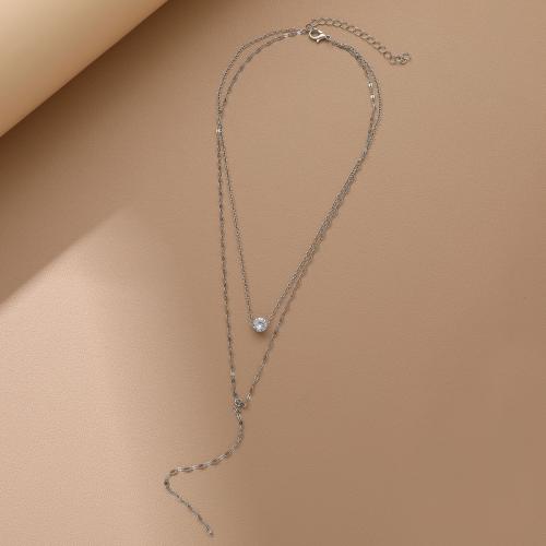 Collier de bijoux en alliage de zinc, avec zircon cubique, Placage, Double couche & bijoux de mode & pour femme, couleur originale, Longueur 41-50 cm, Vendu par PC