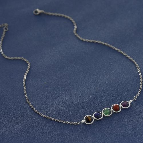 Stainless Steel Jewelry Necklace, 304 Stainless Steel, with Gemstone, with 1.97 Inch extender chain, handmade, fashion jewelry & for woman, more colors for choice, Length:19.6 Inch, Sold By PC