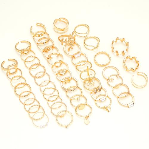 Zink-Legierungsring-Set, Zinklegierung, plattiert, Modeschmuck & für Frau & mit Strass, Goldfarbe, verkauft von setzen