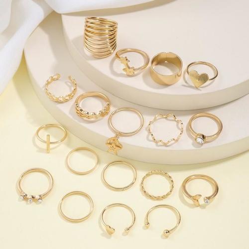 Tibetan Style Ring Set, plated, 18 pieces & for woman & with rhinestone, gold, Sold By Set