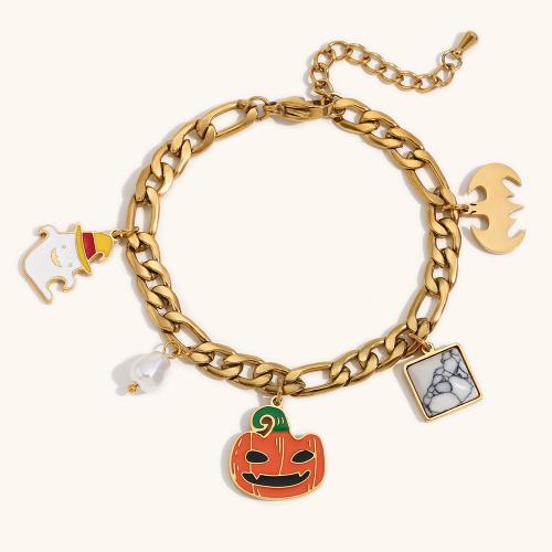 Halloween Bracelet, 304 Stainless Steel, 18K gold plated, Halloween Design & for woman & enamel, Sold By PC