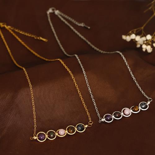 Stainless Steel Jewelry Necklace, 304 Stainless Steel, with Gemstone, with 1.97 Inch extender chain, handmade, fashion jewelry & for woman, more colors for choice, Length:19.6 Inch, Sold By PC