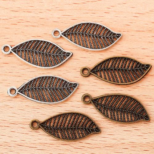 Pendentifs feuilles en alliage de zinc , Placage, DIY, plus de couleurs à choisir, 27x11mm, 100PC/sac, Vendu par sac