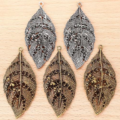 Tibetan Style Leaf Pendants, plated, DIY, more colors for choice, 69x31mm, 100PCs/Bag, Sold By Bag