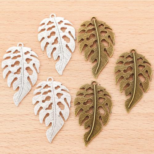 Tibetan Style Leaf Pendants, plated, DIY, more colors for choice, 45x26mm, 100PCs/Bag, Sold By Bag