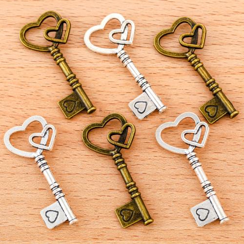 Tibetan Style Key Pendants, plated, DIY, more colors for choice, 43x19mm, 100PCs/Bag, Sold By Bag