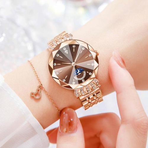 Tibetan Style Watch Bracelet, with Glass & 304 Stainless Steel, Round, Life water resistant & Chinese movement & for woman & with rhinestone, more colors for choice, Length:Approx 23.4 cm, Sold By PC