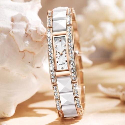 Tibetan Style Watch Bracelet, with Glass, Rectangle, plated, Life water resistant & Chinese movement & for woman & with rhinestone, more colors for choice, 170x17mm, Sold By PC